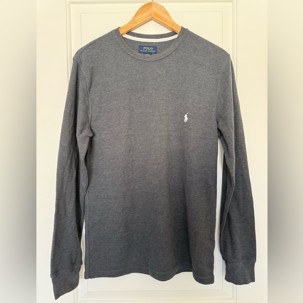 Polo Ralph Lauren Men's Gray Waffle Knit Thermal Long Sleeve Shirt Top Medium